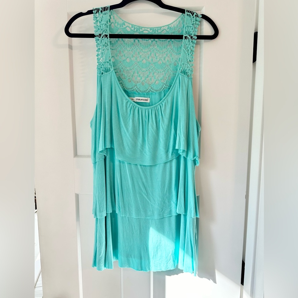 Maurices Tiered Tank with Crochet Top & Back Detail - Teal, 2x